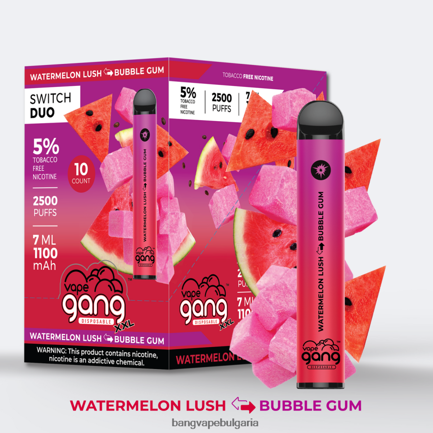 Vape Gang Switch Duo 2 вкуса (кутия с 10) диня буйна - дъвка Bang Box Vape Flavors RF0JTD49