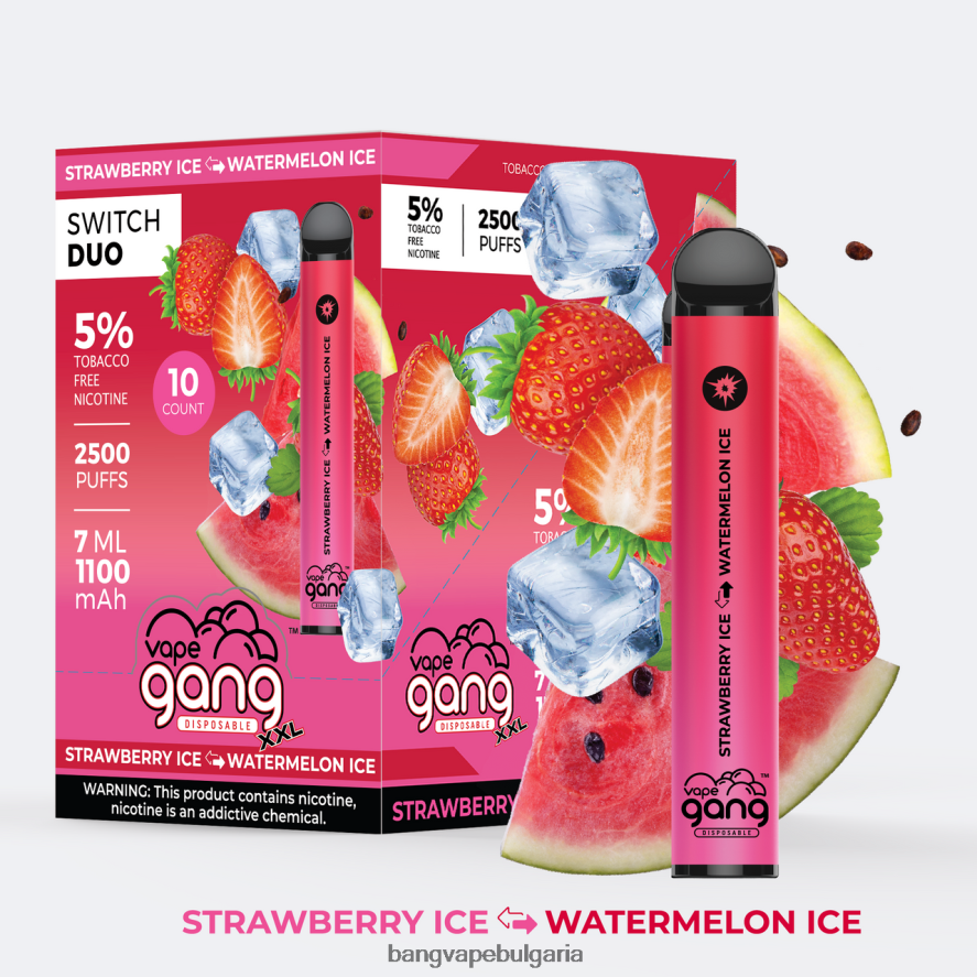 Vape Gang Switch Duo 2 вкуса (кутия с 10) диня буйна - дъвка Bang Box Vape Flavors RF0JTD49