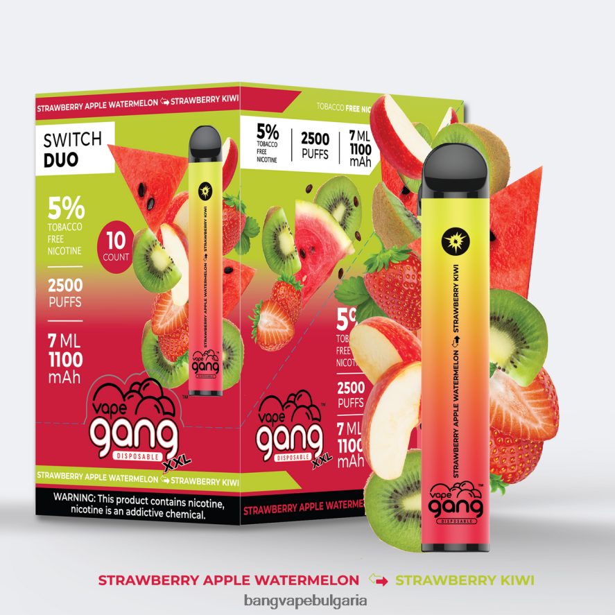 Vape Gang Switch Duo 2 вкуса (кутия с 10) ягода ябълка диня - ягода киви Bang Box Vape Price RF0JTD45