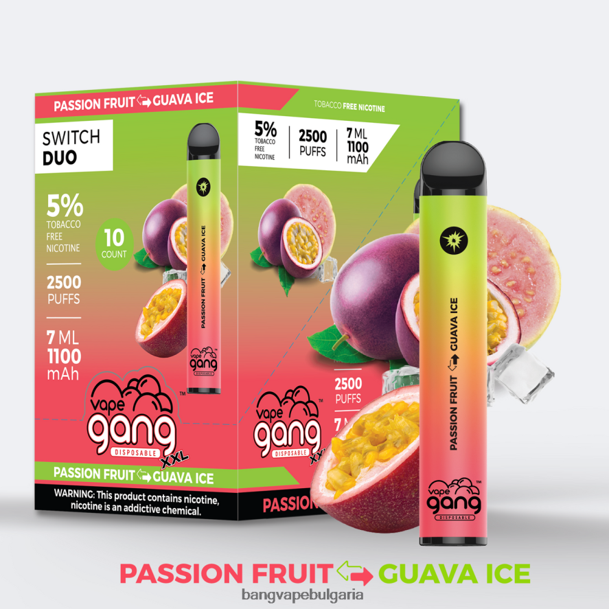 Vape Gang Switch Duo 2 вкуса (кутия с 10) ягода ябълка диня - ягода киви Bang Box Vape Price RF0JTD45