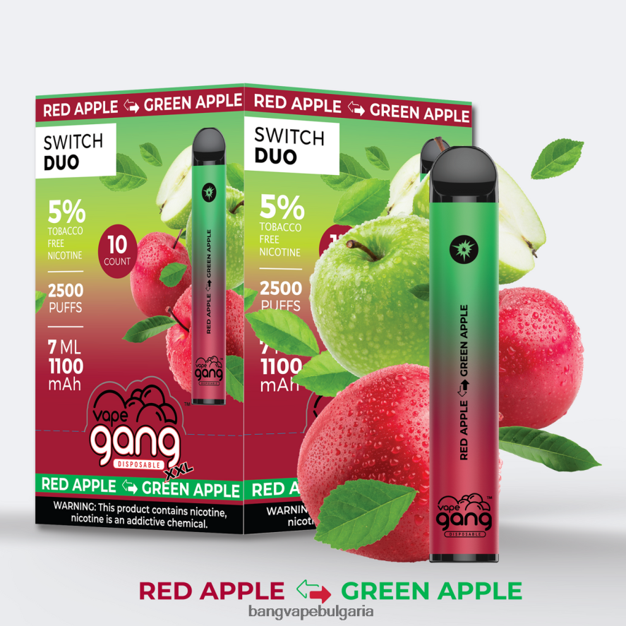Vape Gang Switch Duo 2 вкуса (кутия с 10) червена ябълка - зелена ябълка Bang Disposable Vape Flavors RF0JTD46