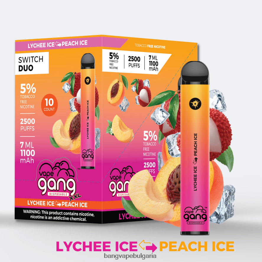 Vape Gang Switch Duo 2 вкуса (кутия с 10) лед от личи - лед от праскова Bang Vape Bulgaria RF0JTD42