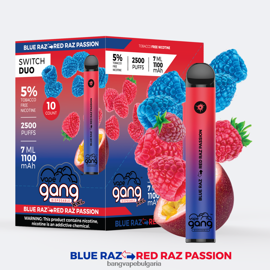Vape Gang Switch Duo 2 вкуса (кутия с 10) blue razz - червена razz страст Vape Gang Bulgaria RF0JTD41