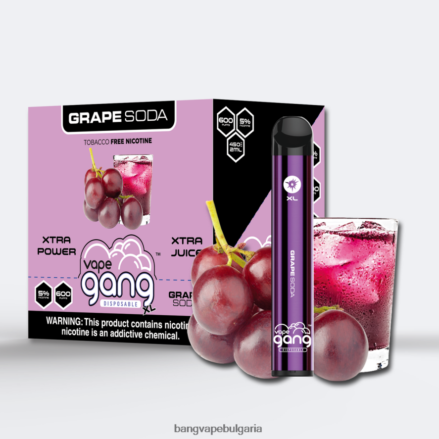 Vape Gang XL вейпове за еднократна употреба 600 впръсквания (кутия от 10) гроздова сода Bang Box Vape Flavors RF0JTD71