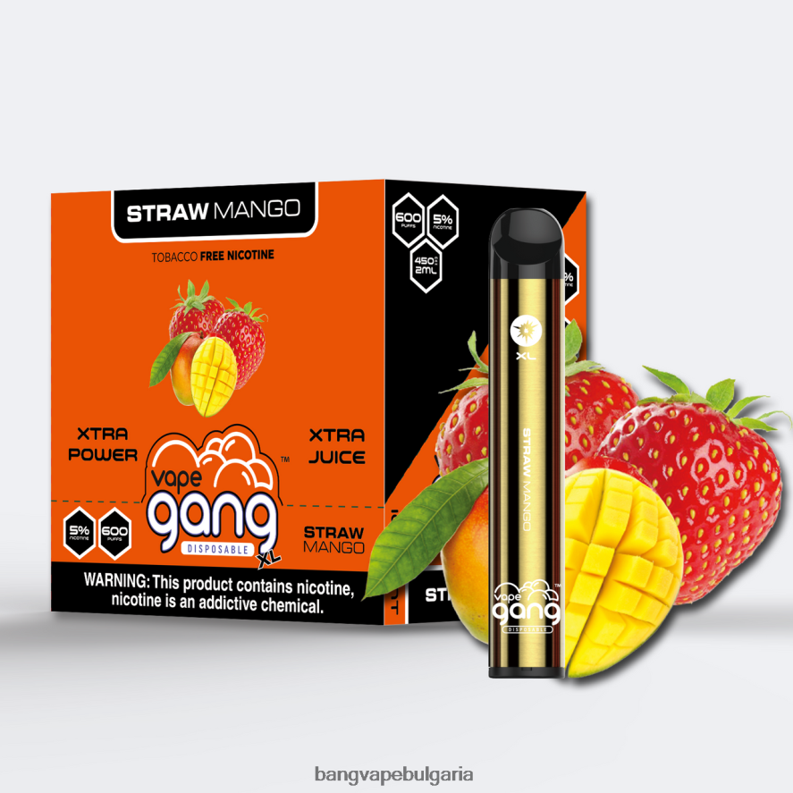 Vape Gang XL вейпове за еднократна употреба 600 впръсквания (кутия от 10) сламка манго Bang Disposable Vape Review RF0JTD66