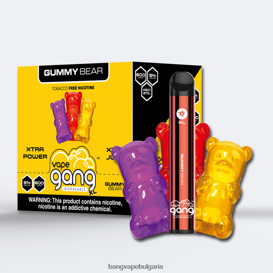 Vape Gang XL вейпове за еднократна употреба 600 впръсквания (кутия от 10) желирано мече Bang Vape Bulgaria RF0JTD64