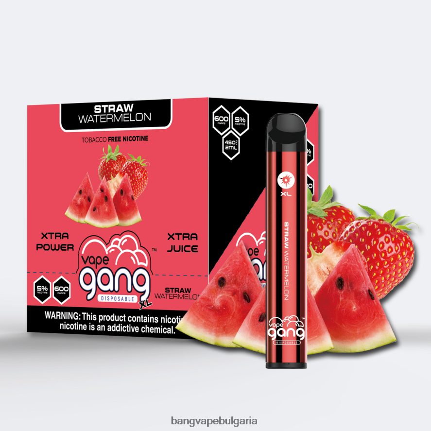 Vape Gang XL вейпове за еднократна употреба 600 впръсквания (кутия от 10) сламена диня Bang Vape Bulgaria RF0JTD74