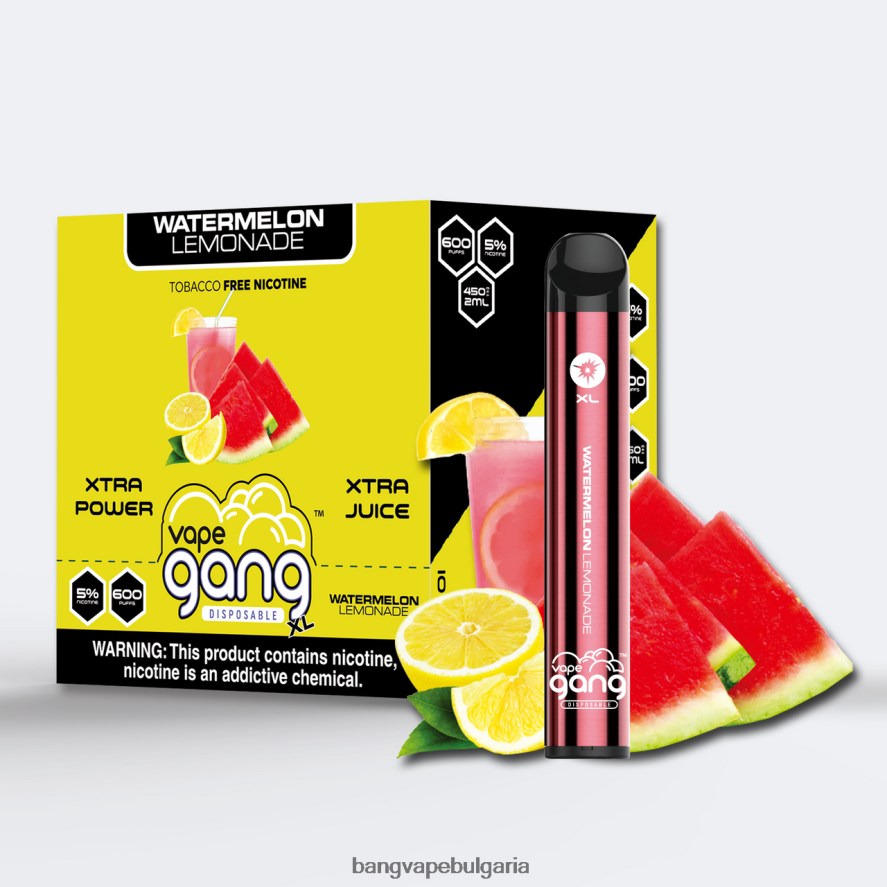 Vape Gang XL вейпове за еднократна употреба 600 впръсквания (кутия от 10) лимонада от диня Bang Vape Sofiya RF0JTD65
